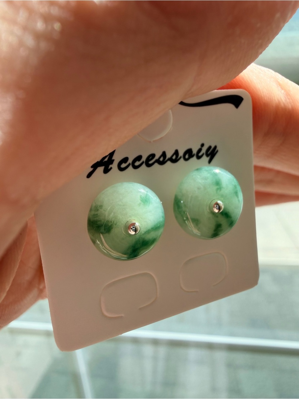 Natural Grade A Burmese Icy Floating Green Jadeite Ping'an Kou Stud Earrings
